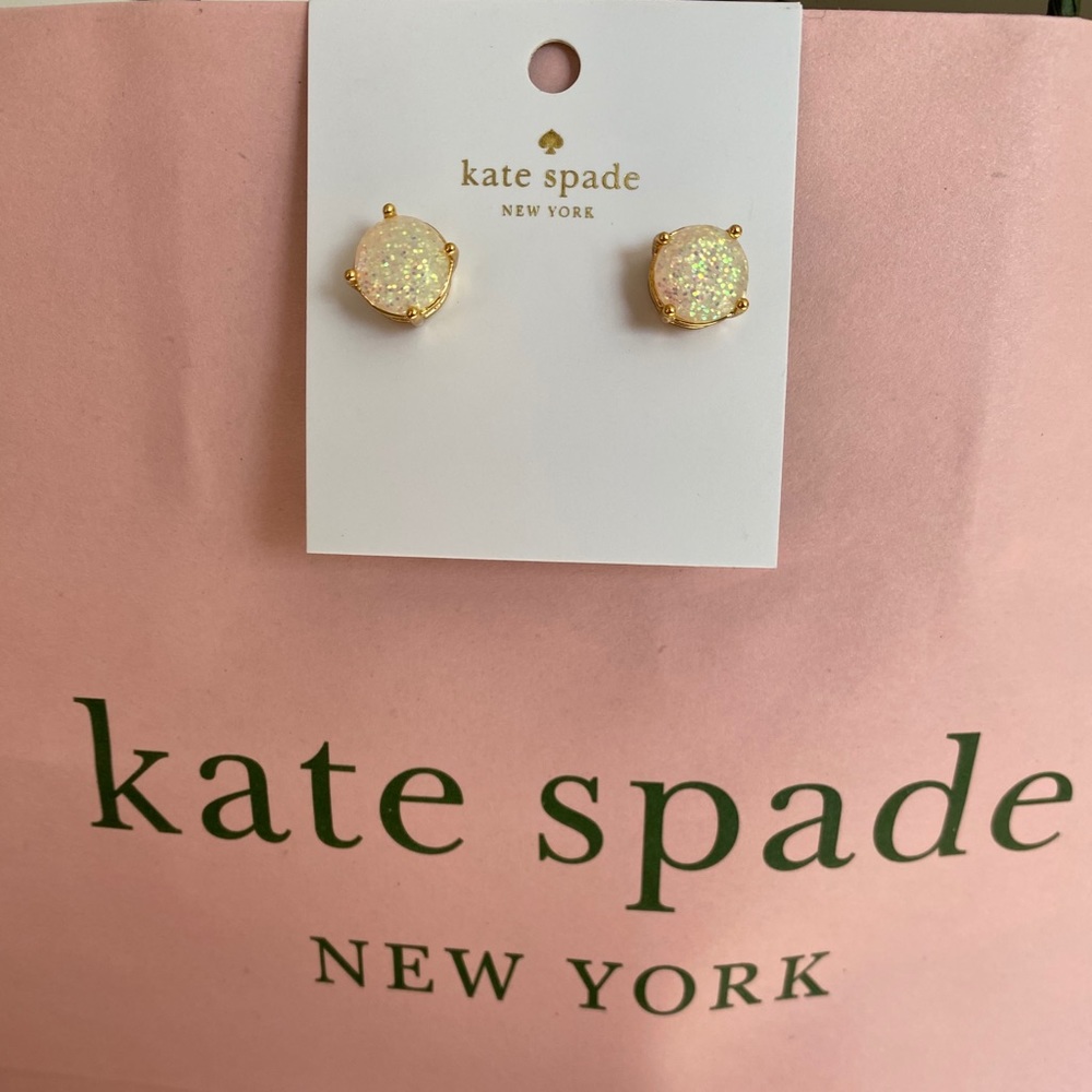 kate spade rise and shine opal glitter round stud earrings - Picture 3 of 9